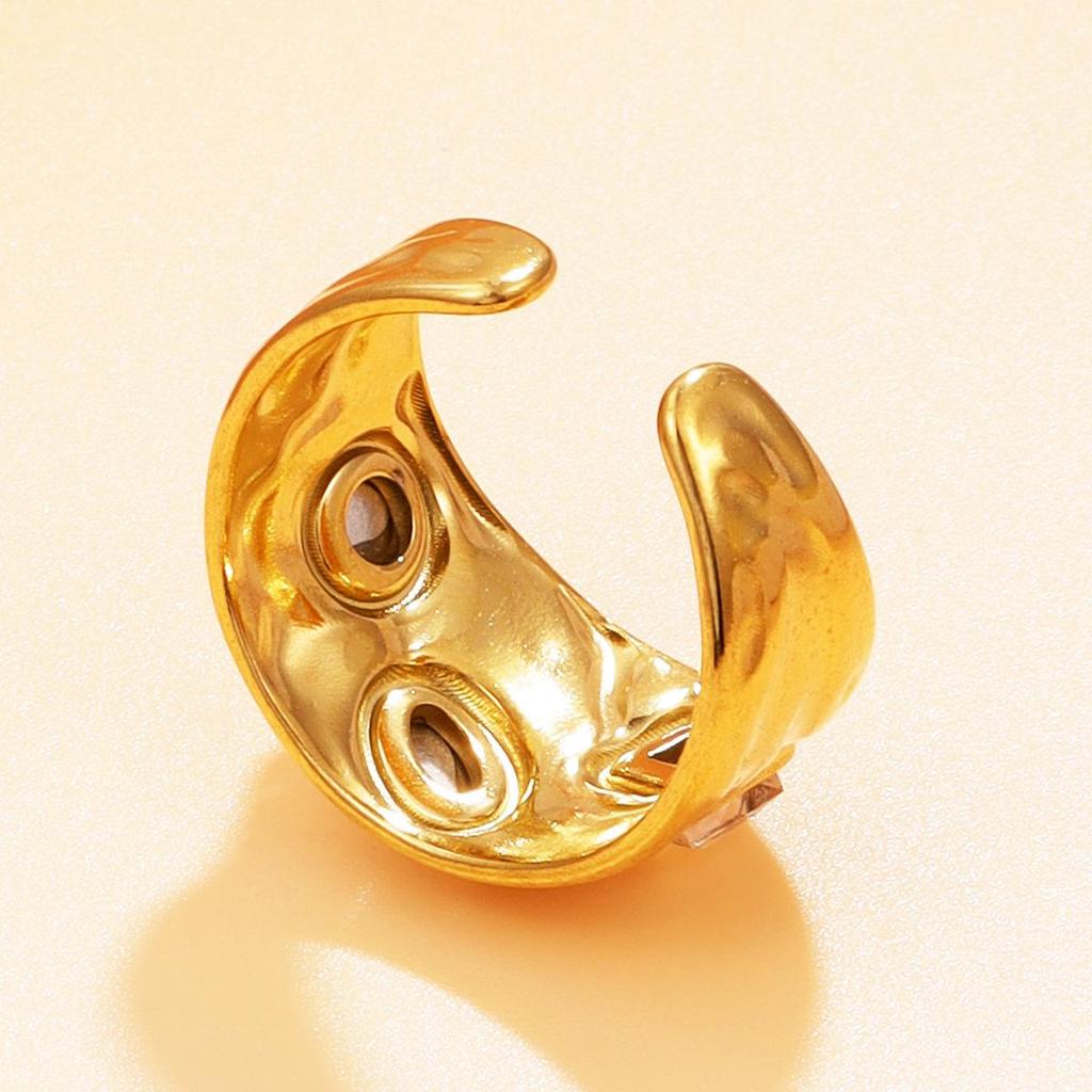18K Gold-Plated Retro Geometric Crystal Open Ring for Women - Diamond Inlaid, Stainless Steel Jewelry