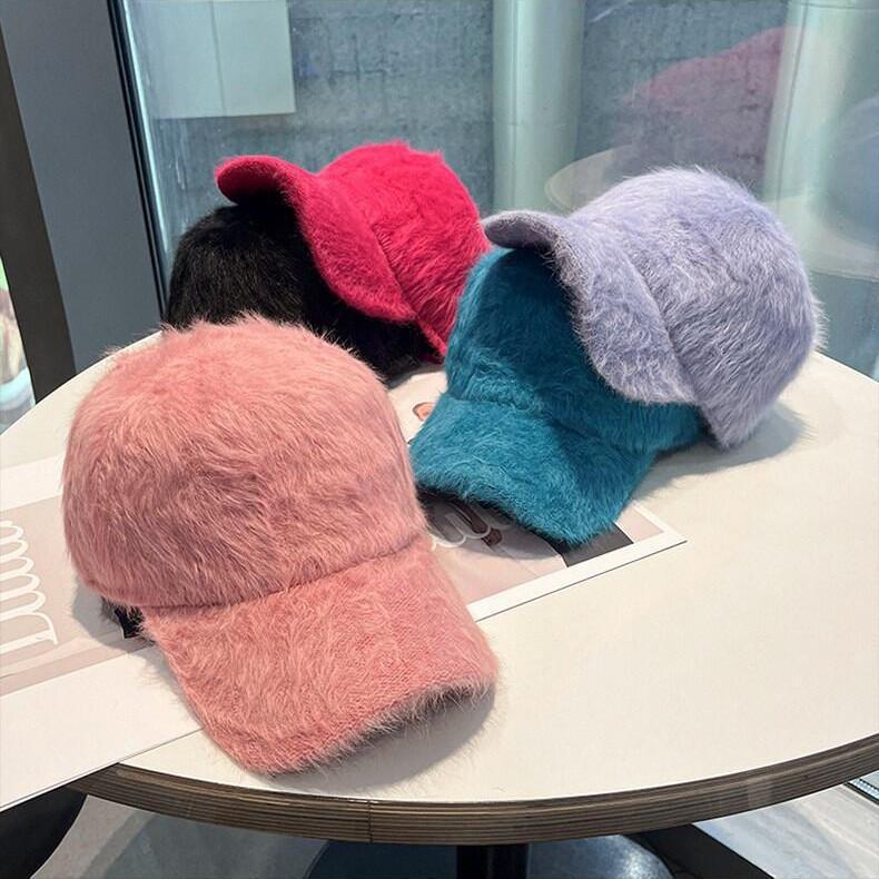 Cappellino da baseball in peluche autunno e inverno da donna, versatile, viso piccolo, pelo di coniglio puro, cappello comodo e caldo