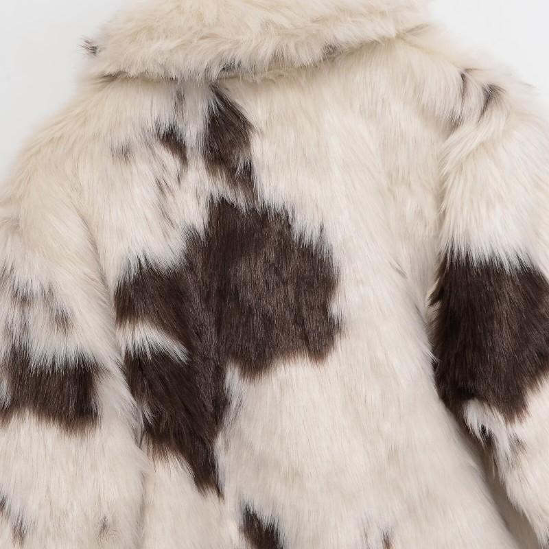 Faux Fur Animal Print Jacket Short Coat Womens Korean Style Casual Outerwear