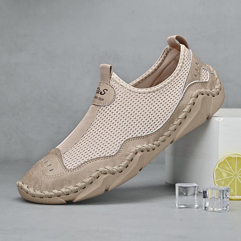 Summer Men Loafers Patchwork Leather Mesh Casual Shoes Man Beach Shoes Slip-on Soft Sole Male Breathable Driving Flats 48 Yard