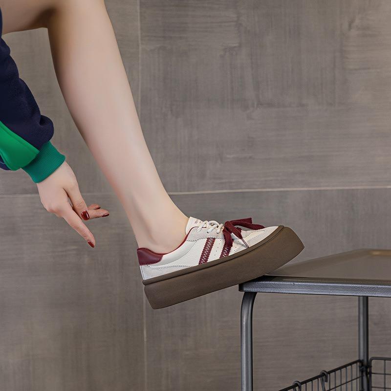 Women's Autumn New Thick-soled Heightening Small Pair of Shoelaces Color Matching Retro Casual Board Shoes