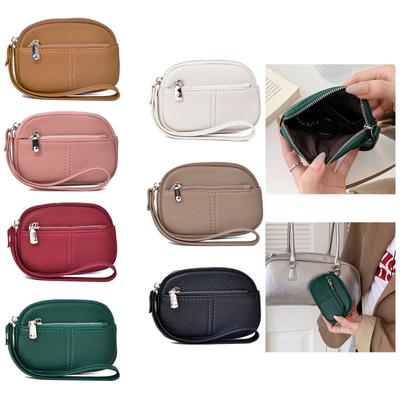 Keychain Wristlet Wallet Pu Leather Credit Card Holder Small Zippers Coin Purse Change Pouch with Wrist Straps Women