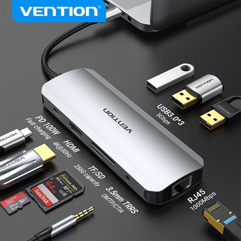 

USB C HUB Type C to USB 3.0 Dock Station USB C HDMI RJ45 4K Type C 3.1 Splitter
