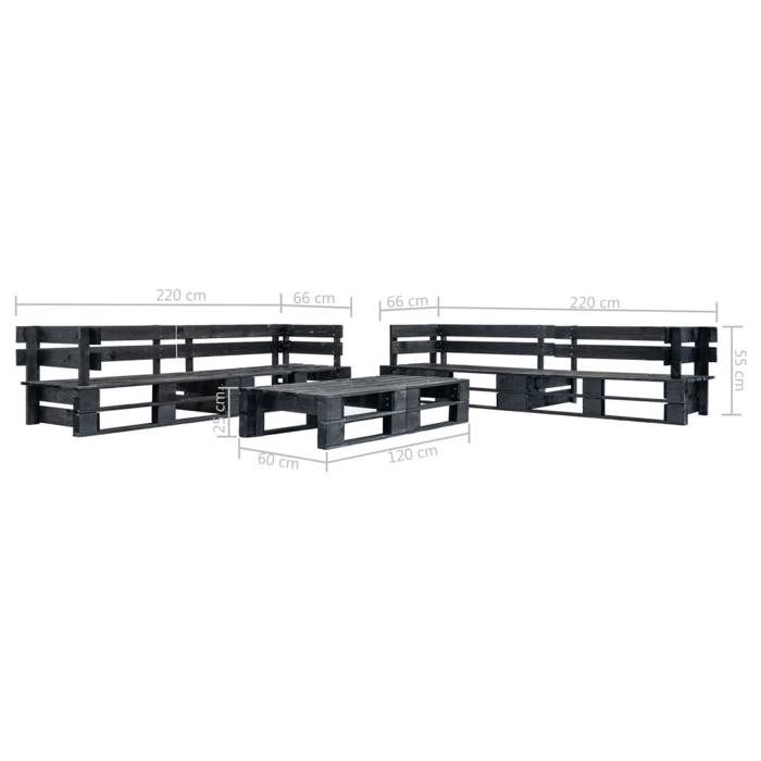 Canapés de jardin - vidaXL - Palette 6 pcs - Noir - Bois massif - Résistant aux intempéries