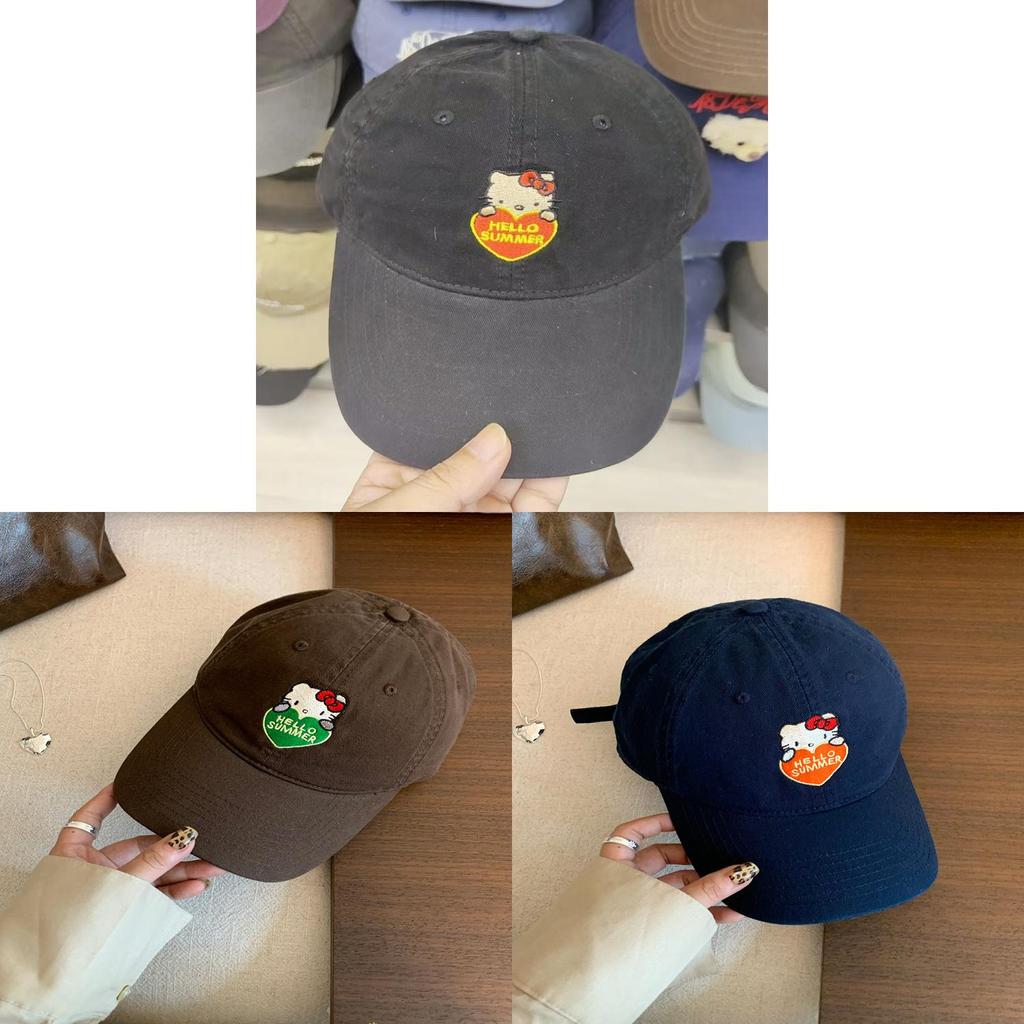 Kiity Cat Embroidered Cap With Wide Brim For Sunshade Summer Outdoor
