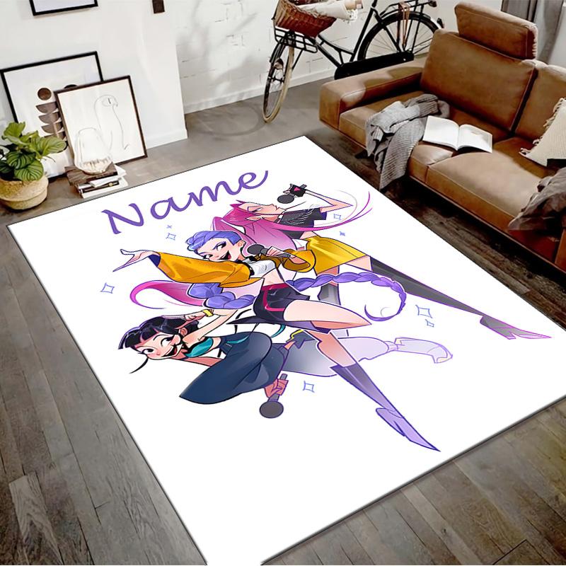 Custom KPop Demon Hunters Mat Personalized Name, Polyester Washable Indoor Entryway Rug, Gift for Christmas, Easter, Thanksgiving Day