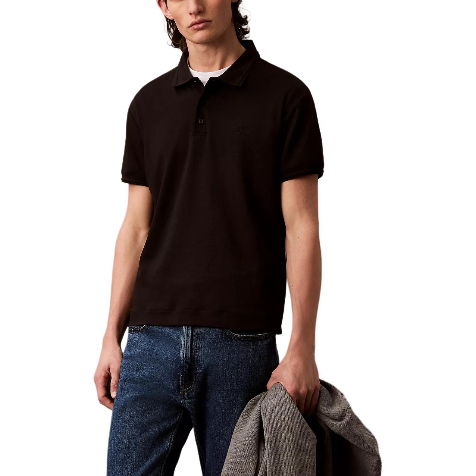 

Calvin Klein Minimalist Comfortable Versatile Slim Fit Cotton Short Sleeve Polo Shirt Men tops Black 4RAB202-001 L