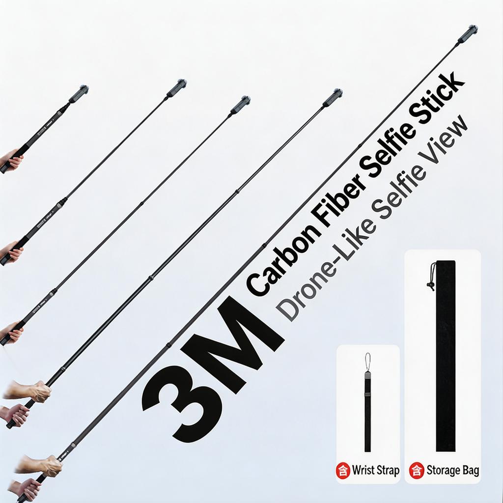 3m Invisible Selfie Stick 118 inch Carbon Fiber Extendable Monopod For Gopro Max DJI 360 Insta360 X3 X4 Air X5 X6 Accessories 7