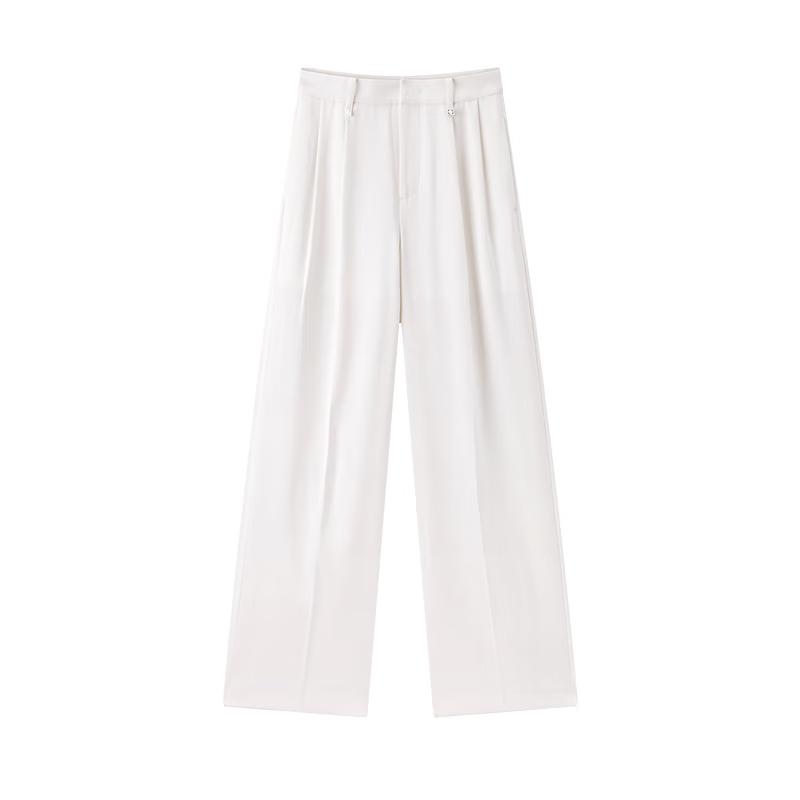 PEACEBIRD Women's High-Waist Draped Straight-Leg Trousers