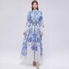 Summer Fashion Floral Print Pleated Party Dress for Women 2026 Autumn Casual Long Sleeve Holiday Prom Party Chiffon Long Dresses