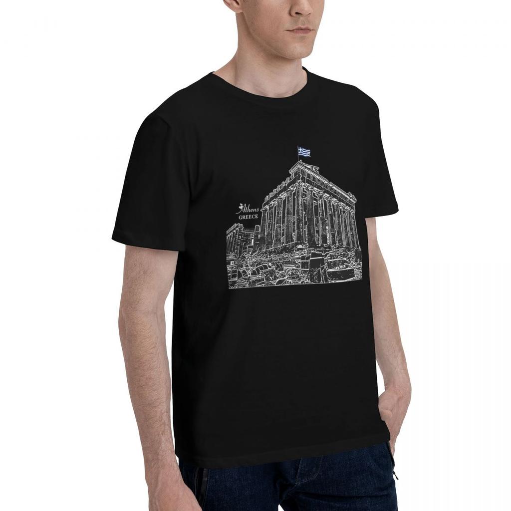 Athens Parthenon Acropolis Greece Flag 100 Cotton Casual Breathable Confortable Manga Funny Mens TShirts Graphic Tee