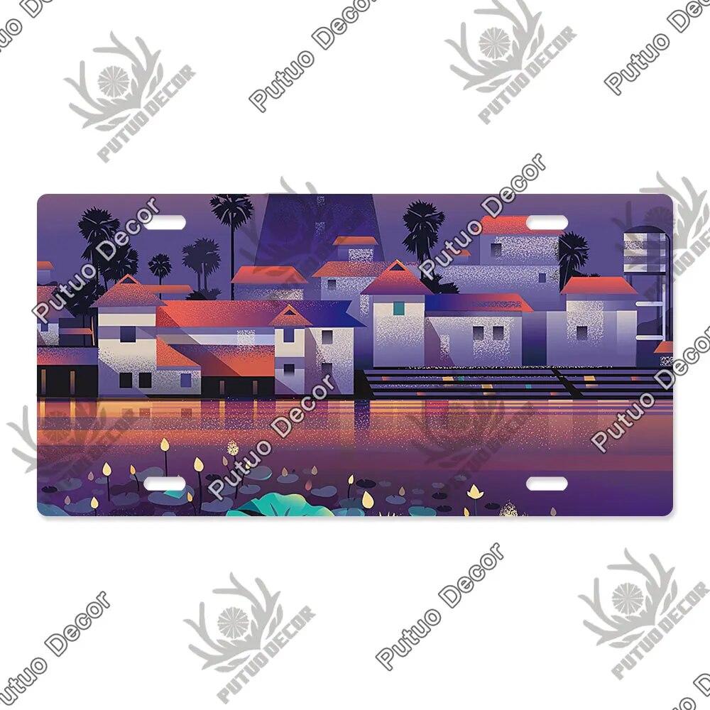 Putuo Decor Ilustrace SPZ Plechová cedule Plaketa Kovová dekorativní deska do auta Dveře do obývacího pokoje Domácí nástěnná dekorace