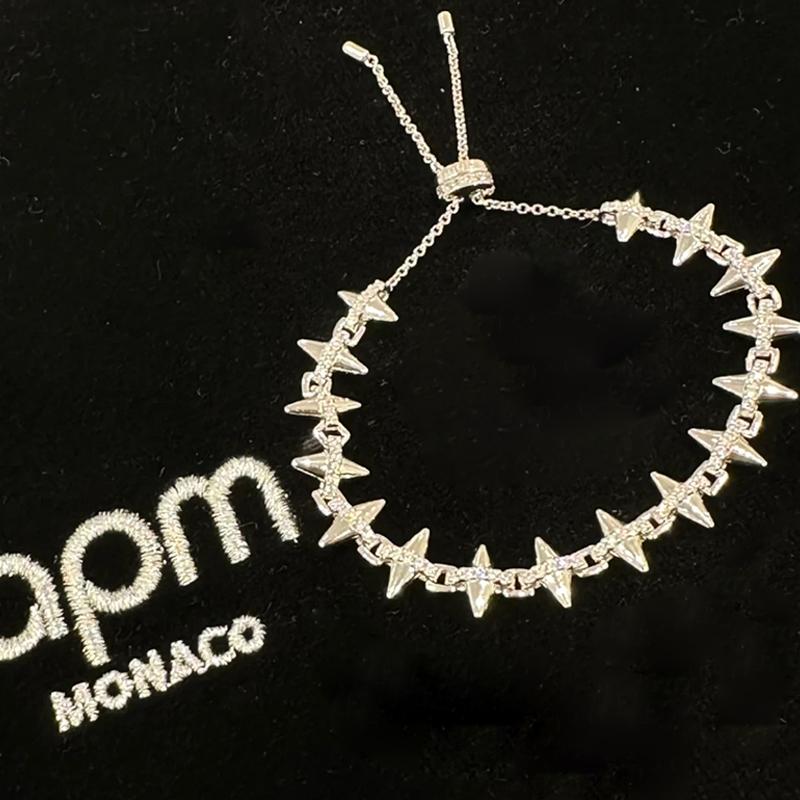 APM Monaco Lock Letter Logo 925 Silver Bracelet Women's Silver AB4105OX
