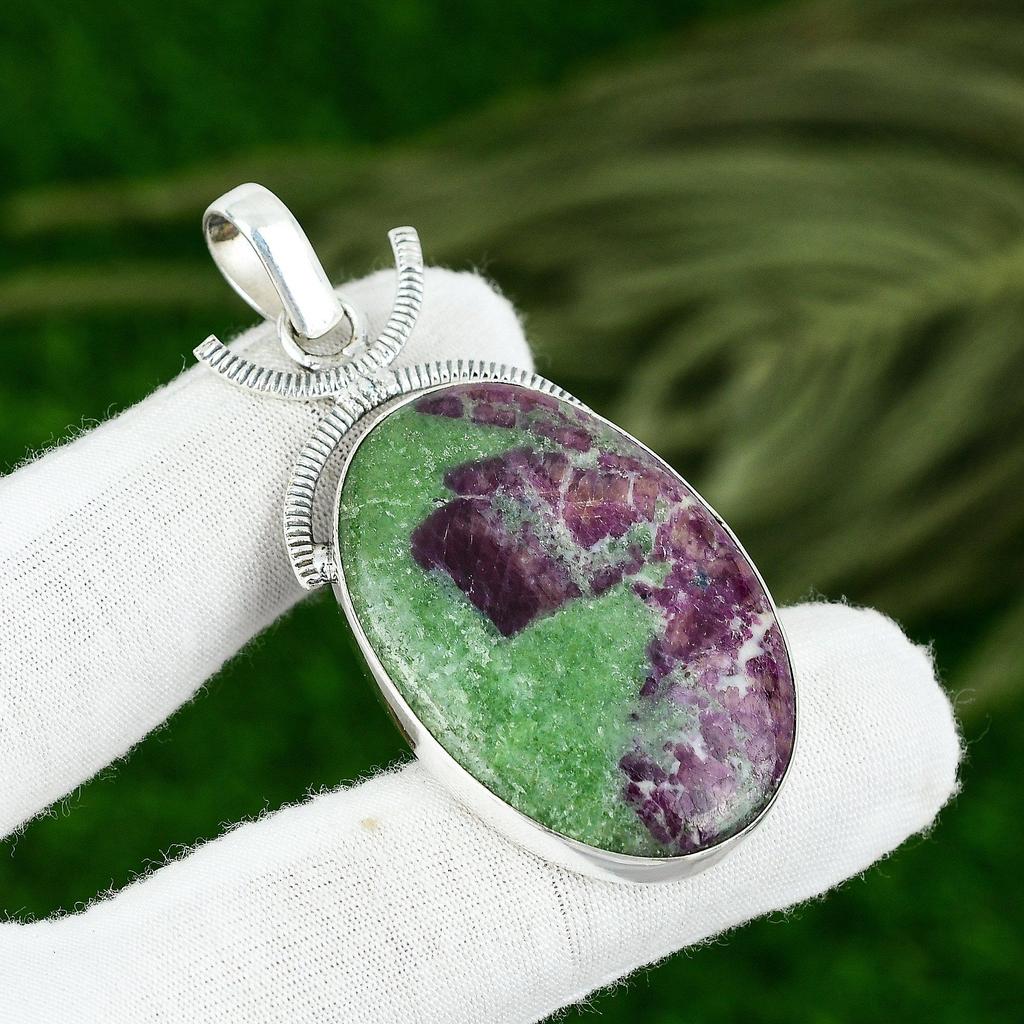Natural Ruby Zosite Gemstone Pendant 925 Sterling Silver Jewelry For Women