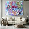 Winx Club Cartoon Wall Tapestry Aesthetic Wall Hanging Printed Fabric Blanket Decorative Tapestries for Bedroom Living Room Home Decor
