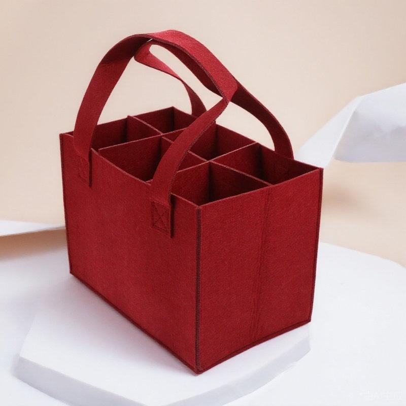 1Pcs Wine Bottle Carrier Tote Bag Fits 6 Red Wines Premium Felt Gift Pouch Reusable Storage Bag with Fine Sewing for Safe