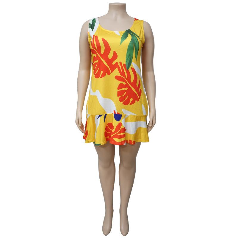 Plus Size Women's New Printed Mid Length Sleeveless Dress
