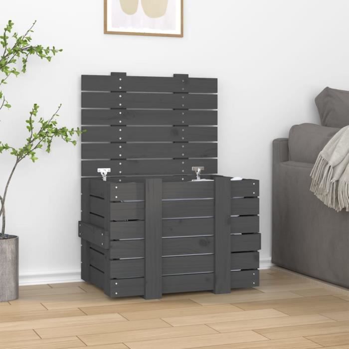 VidaXL Boîte de rangement Gris 58x40,5x42 cm Bois massif de pin 824995