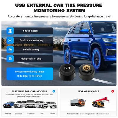 USB Android TPMS Tire Pressure Monitoring System Display Alarm System For Navigation Player Temperature Warning Sensors