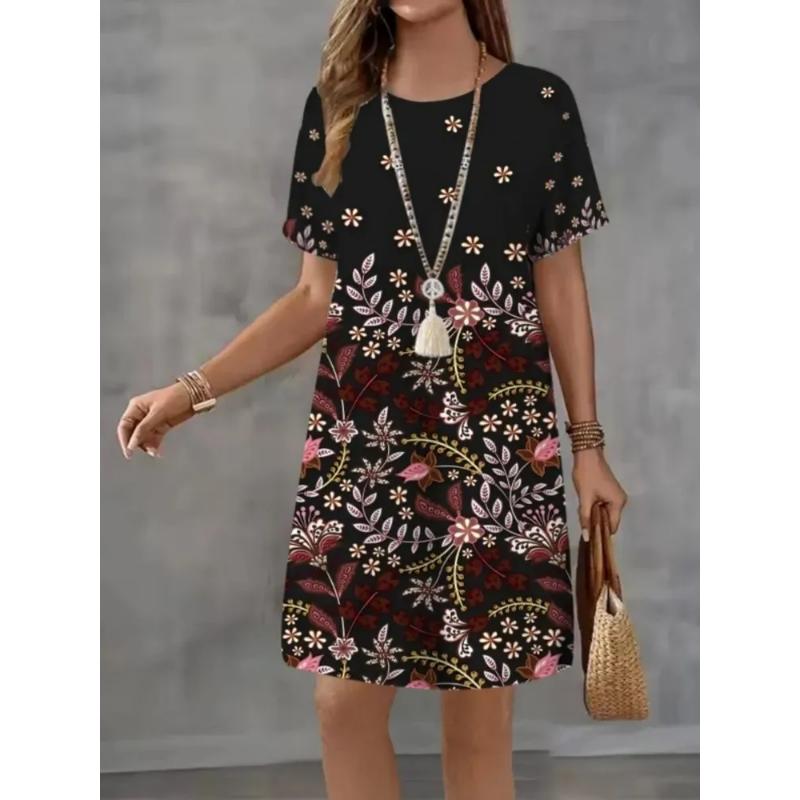 Fashion Women's Crew Neck Dress 3D Casual Color Printing Casual Dress Crew Neck Dress