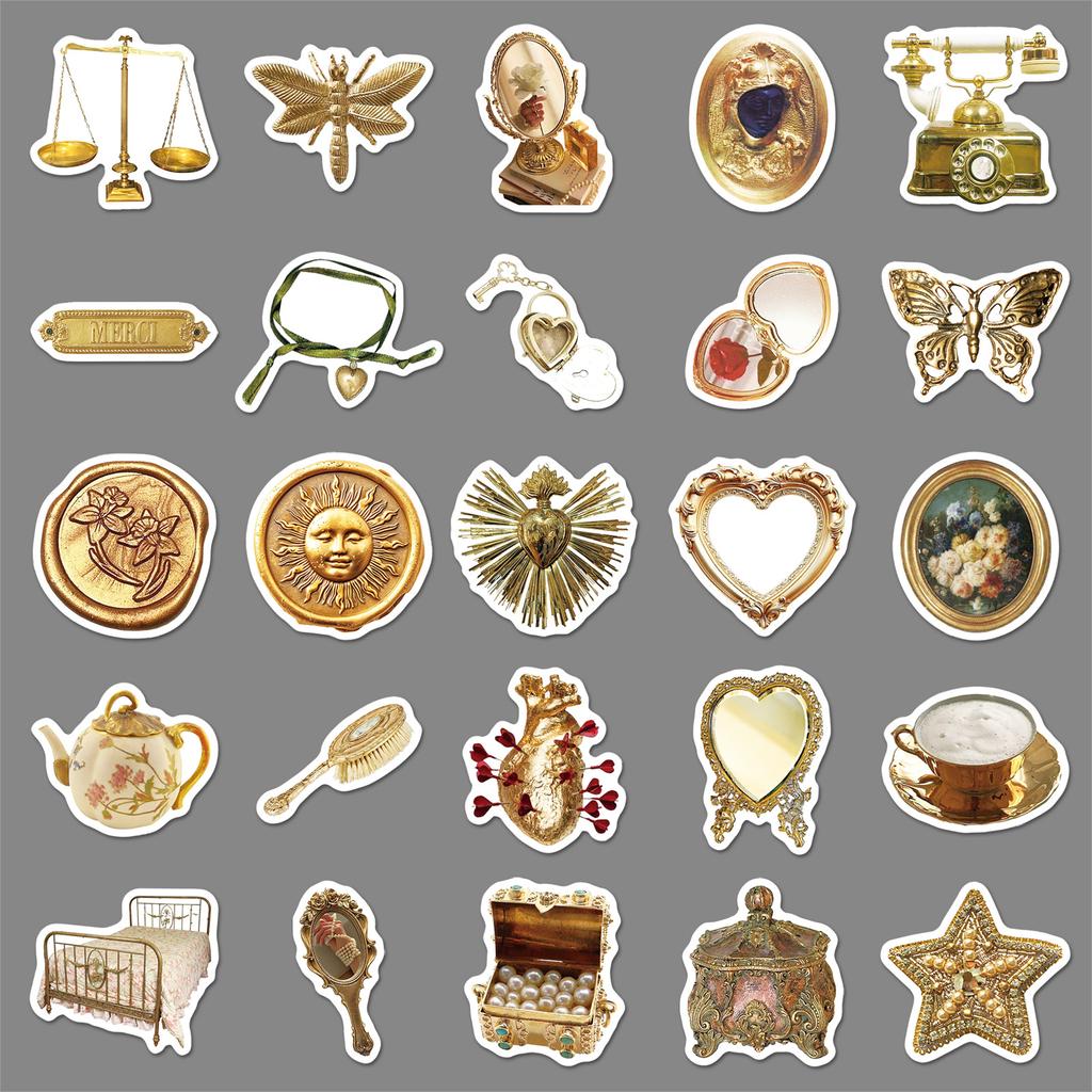 50 Golden Ins Style Graffiti Stickers Retro Palace Style Decoration Mobile Phone Case Water Cup Notebook Stickers