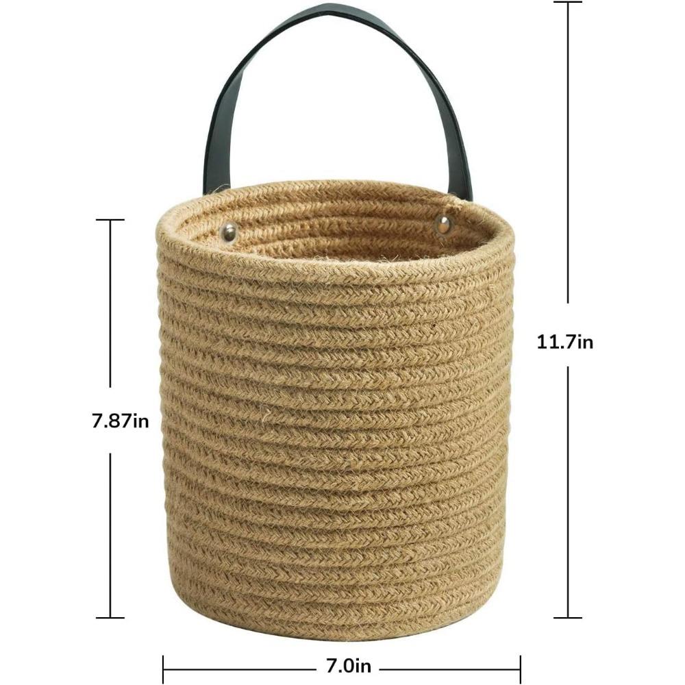 Goodpick 2pack Jute Hanging Basket - Small Woven Fern Hanging Rope Basket Flower Plants Wall Basket Decor Set Boho, 7.87 X 7 X 11.7 Inches