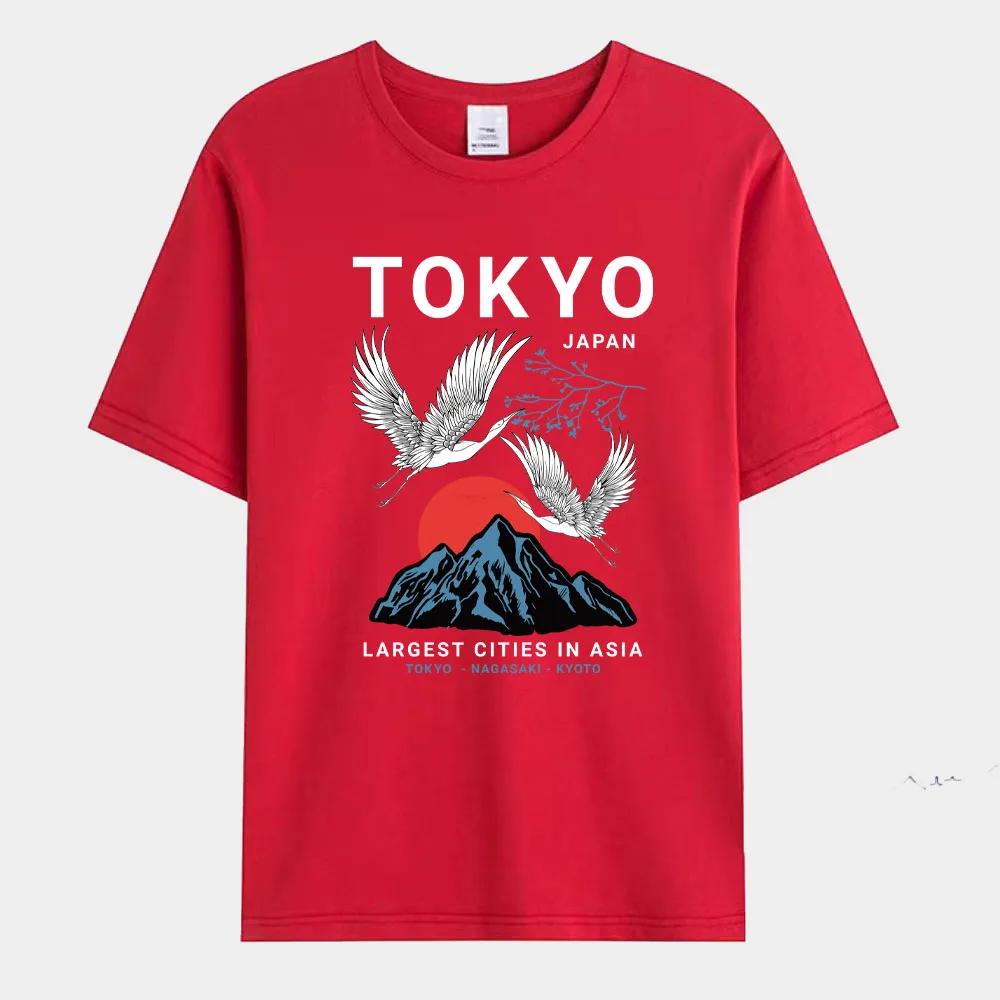 Summer Men's T-shirt Japan Tokyo Flying Crane Printed T-shirt Fashion Street Short Sleeve Oversized Tee Shirt Men Clothes