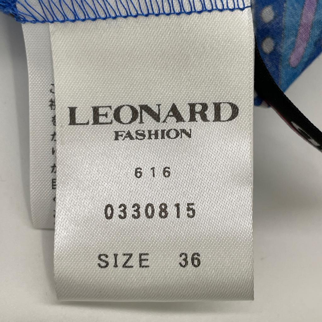 LEONARD 0330815 Blue Cotton Paisley All-Over Pattern Half Sleeve Gathered One Piece Dress 36 blueUsed