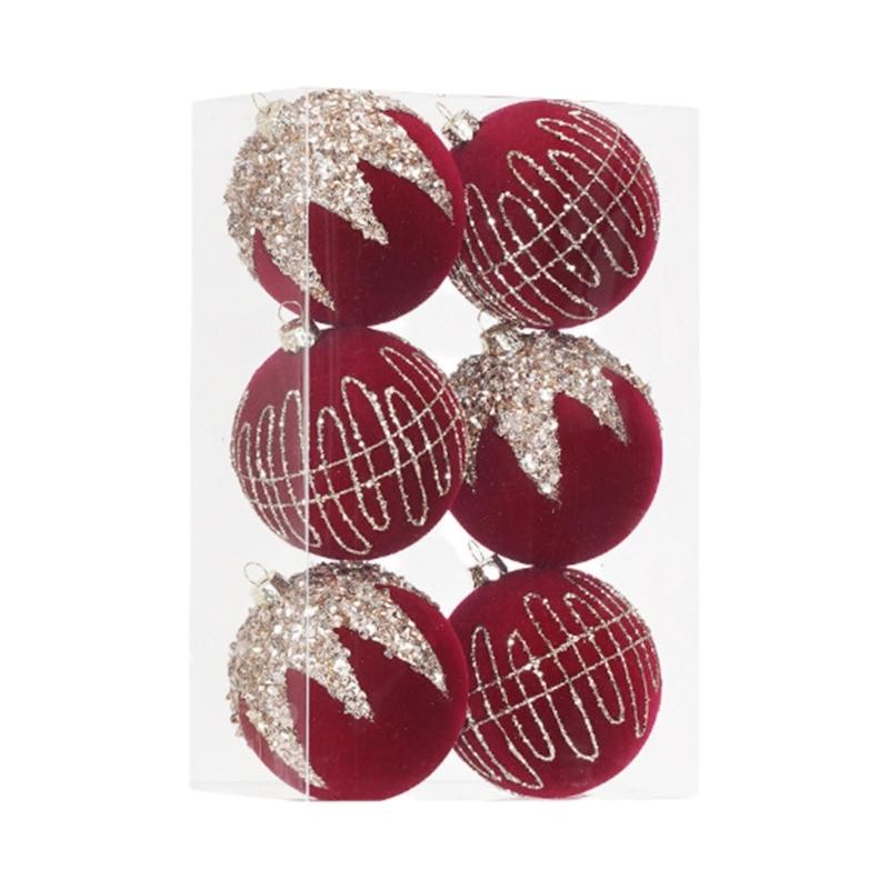 Holiday Tree Bauble Set of 6 with Patterned Finish, Hanging Style, 8 Cm Christmas Display Group for Indoor Room Use