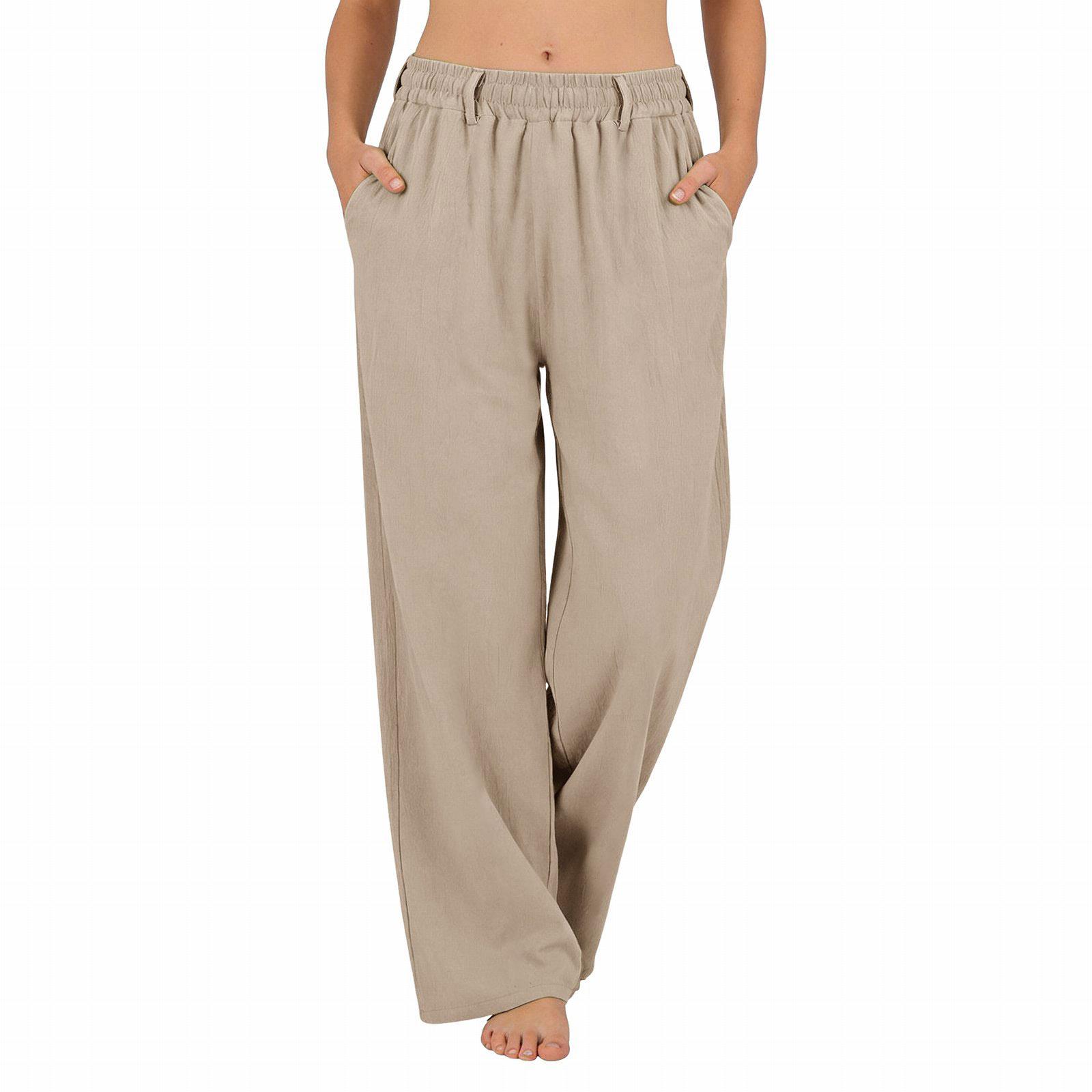 

Ladies Fashionable Color Straight Leg Pants With High Waist Pockets Casual Pants S