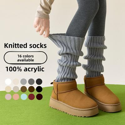 Gestrickte Socken-Schneestiefel für Damen im Frühling und Herbst, graue Stulpen für die Waden und warme Frotteesocken für Herbst und Winter