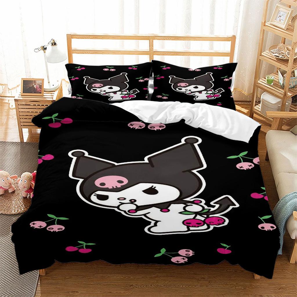 Hot Cartoon Character Kuromi Bedding Setkuromi Melody Duvet Cover Bed Set Quilt Cover PillowcaseKing Queen Size Bedding Set