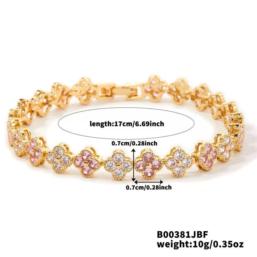 A Colorful Lucky Four-Leaf Flower Bracelet Inlaid With Zircon, Luxurious And High-End Small Fragrance , Versatile For Women