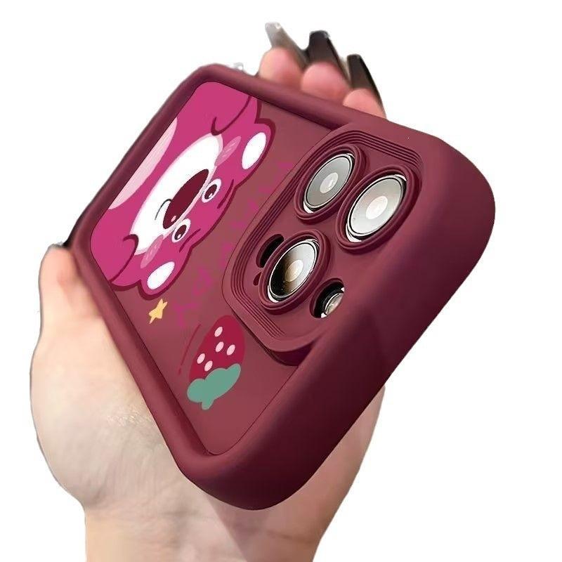 Cartoon pink bear for iPhone16Promax mobile phone case 15 soft case 14 cartoon 13 cute 12 all-inclusive