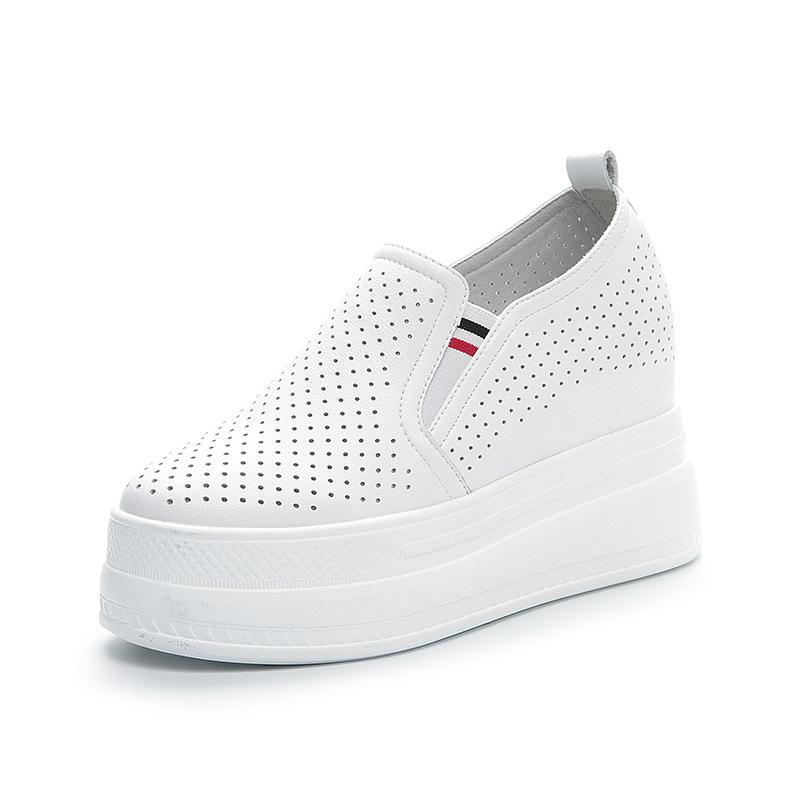 2026 Spring/Summer Little White Women's Shoes, New Holey Shoes, Platform Cake Thick-Soled Height-Increasing Breathable Casual Shoes