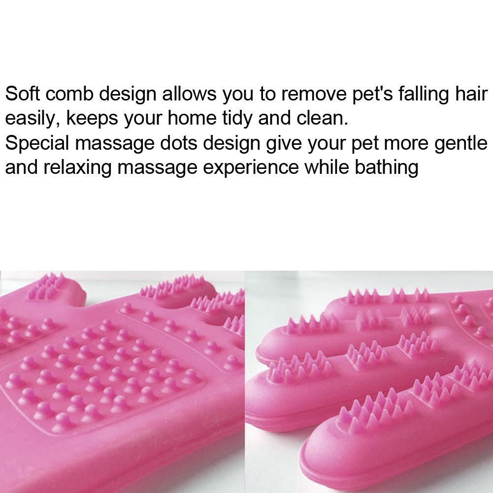 Silicone Waterproof Pet Bathing Brush Grooming Massage Gloves Dog Hair Comb Rose Red