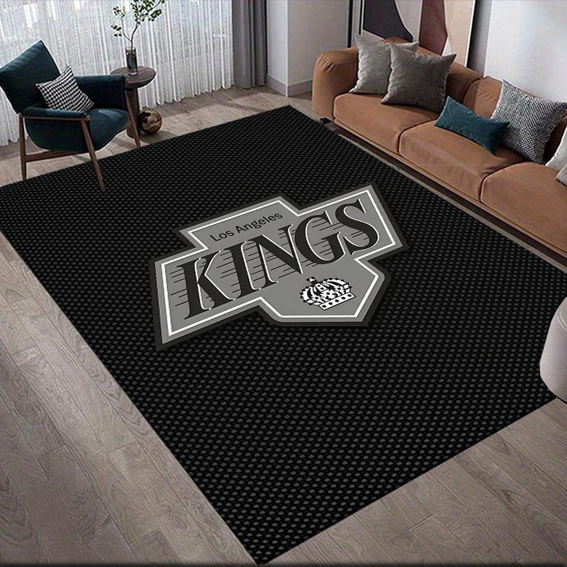 LA Kings Flannel Printed Carpet, Home Sofa Decoration for Living Room & Bedroom, Non‑Slip Play Flannel Floor Mat for Game Room
