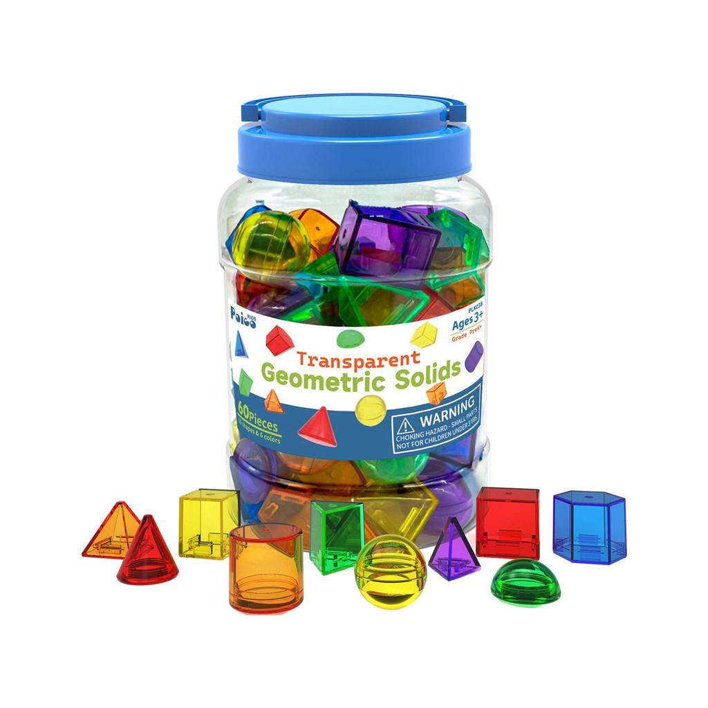 60Pcs Geometric Solids Shape Blocks 3D Shapes Colorful Educational Toy Translucent Pattern