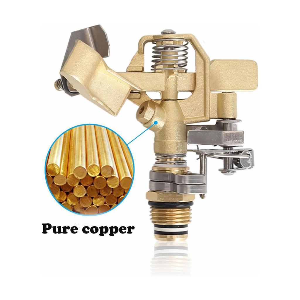 Heavy-Duty Brass Impact Sprinkler on Tripod Base, 360 Degree, 50 Feet Large Area Coverage Yard Sprinkler, Adjustable Water Sprinkler3/4 Inch Connector