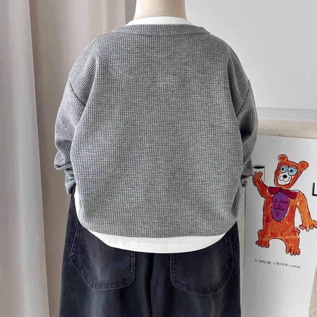 Hanorac Trendy Color Block pentru Băieți - Strat de Bază cu Mânecă Lungă Faux Două Piese pentru Primăvară și Toamnă