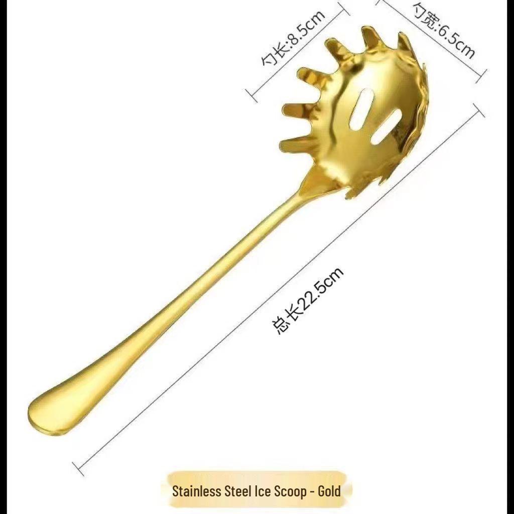 Stainless Steel Ice Scoop and Pasta Ladle with Strainer Tongs for Kitchen and Bar