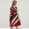 Girls Sleeveless Round Neck Geometric Printed A Line Flared Dress Red Black Beige