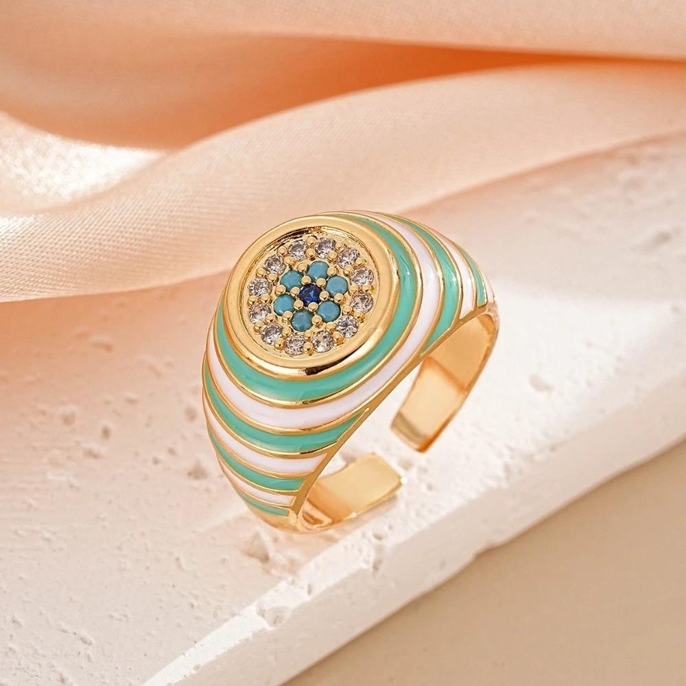 Zinc Zinc Alloy Copper Glaze Luxury Ring Pleated Devil's Eye Opening Finger Ring  Party Favors