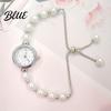 Thin Wristband Watch Women Faux Pearl Bracelet Adjustable Strap Round