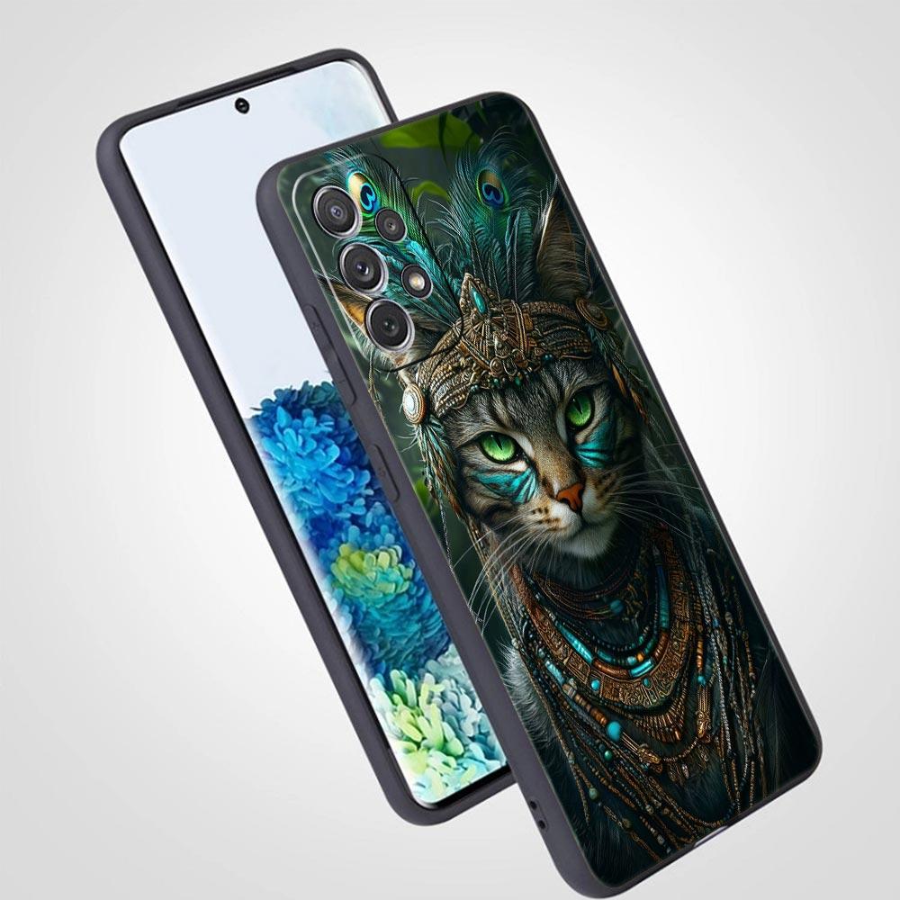 Phone Case for Samsung Galaxy A13 A15 A17 A07 A21S A22 A23 A25 A31 A73 A32 A52 A52S A41 5G Soft TPU Shell Animal Cat Tattoo Bags