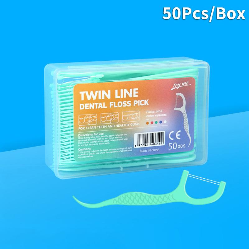 Automatic Dental Floss Storage Protable Floss Picks Dispenser Box Fruit Flavored Toothpicks Double-line Teeth Cleaning Tool