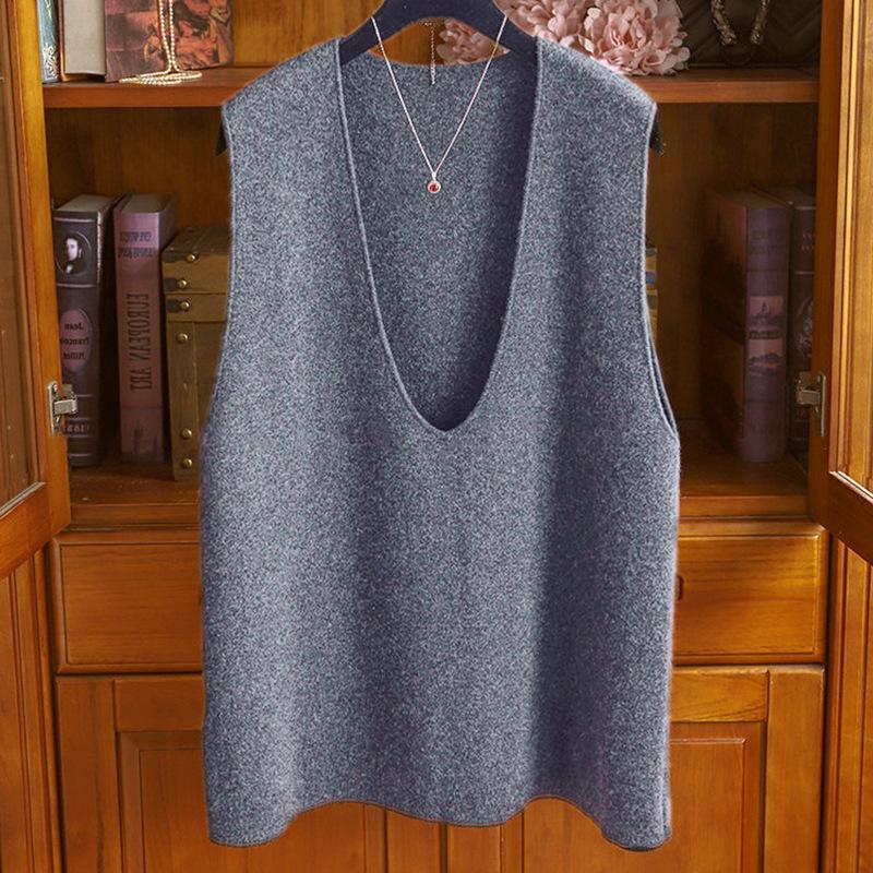 Autumn/Winter Women's V-neck 100% Pure Wool Loose Vest