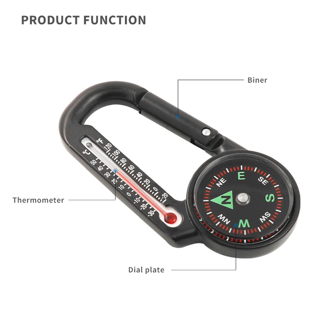 Mini Compass Carabiner Clip 3 In 1 Guiding Thermometer Keyring Keychains for Hiking Camping Climbing Hunting Travelling