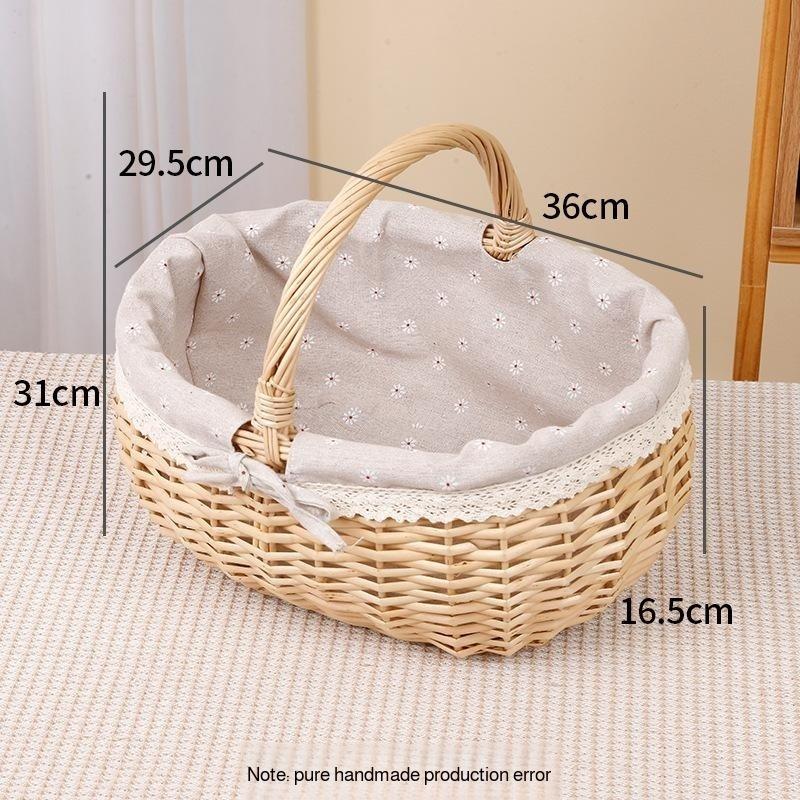 Handmade Wicker Picnic Basket With Handle Picnic Hamper Multi-Purpose Willow Woven Storage Box Outdoor Camping Fruit Basket