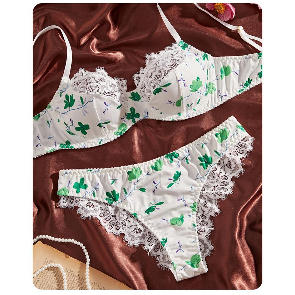 New Japanese Sweet Floral Bra Set Cute Girl Small Chest Lace Lace Gathering Tube Top Underwear